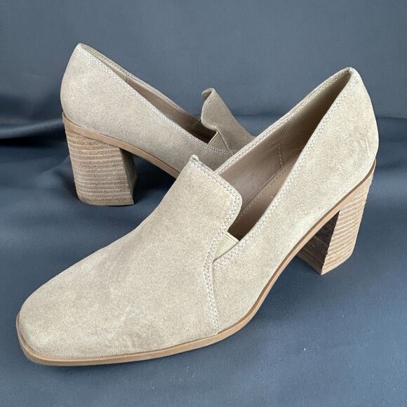 JOIE Wevenly Suede Leather Block Heel Shoes Tan Slip On Loafers Size 9.5 NEW - Picture 8 of 16